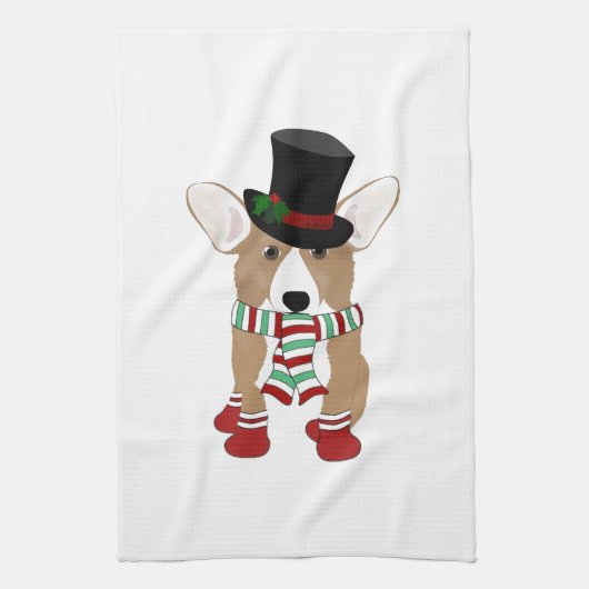 Corgi Kerst Keukenhanddoek (Verticaal)