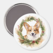Corgi Kerst Krans Festieve Pup Magneet (Voorkant / Achterkant)