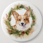 Corgi Kerst Krans Festieve Pup Ronde Button 6,0 Cm (Voorkant)