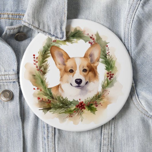 Corgi Kerst Krans Festieve Pup Ronde Button 6,0 Cm (In situ)