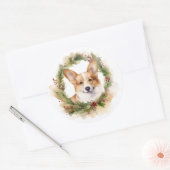 Corgi Kerst Krans Festieve Pup Ronde Sticker (Envelop)
