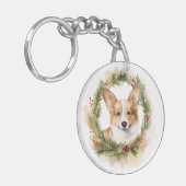 Corgi Kerst Krans Festieve Pup Sleutelhanger (Voorkant Links)