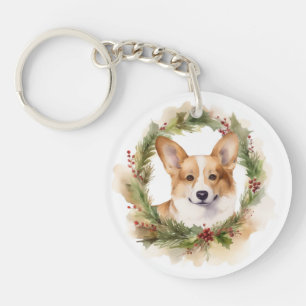 Corgi Kerst Krans Festieve Pup Sleutelhanger