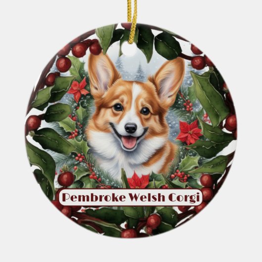 Corgi Kerst Ornament, personaliseer uw puppy's Keramisch Ornament (Voorkant)