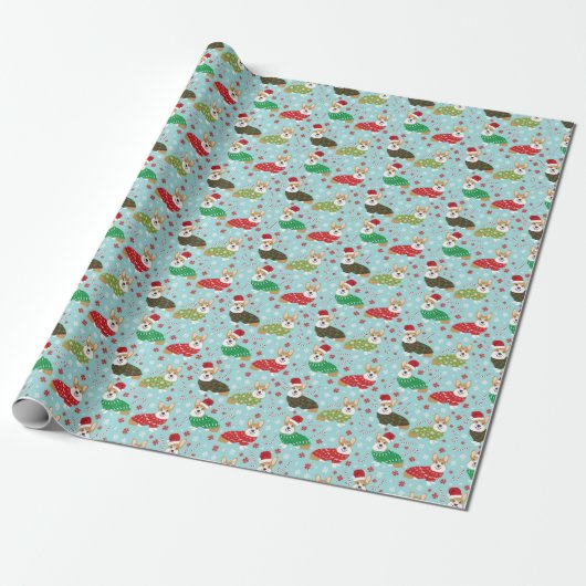 Corgi-kerstbeker Gift Wrap Cadeaupapier (Uitgerold)
