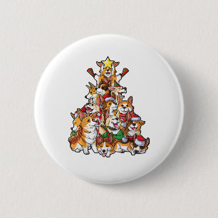 Corgi kerstboom Dog Santa Merry Corgmas Ronde Button 5,7 Cm