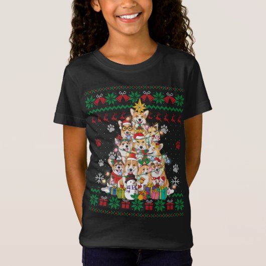 Corgi-kerstboom met airy lights Santa Hondenliefhe T-shirt (Voorkant)