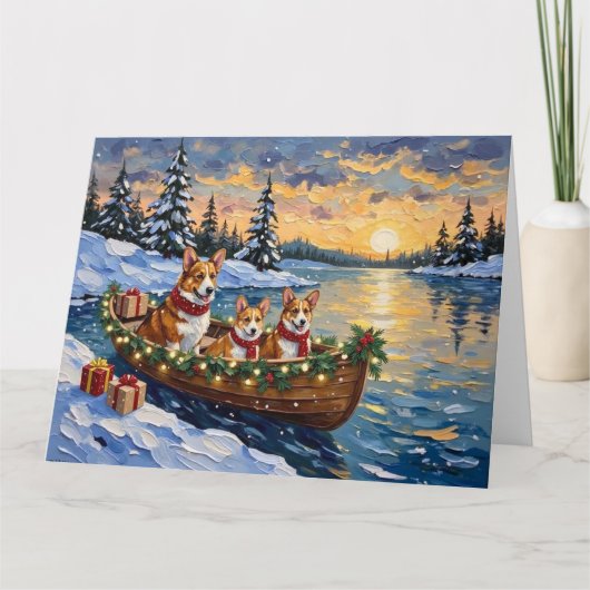 Corgi Kerstboot Vakantie Kaart (Voorkant)