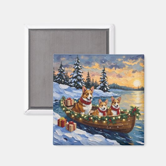 Corgi Kerstboot Vakantie Magneet (Voorkant / Achterkant)