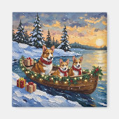 Corgi Kerstboot Vakantie Magneet (Voorkant)