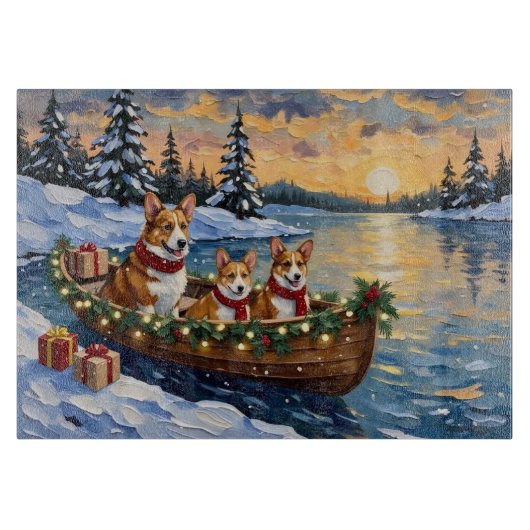 Corgi Kerstboot Vakantie Snijplank (Voorkant)