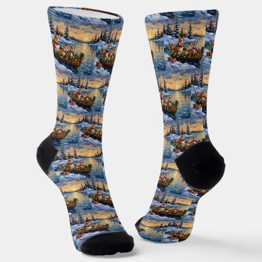 Corgi Kerstboot Vakantie Sokken (Gebogen)