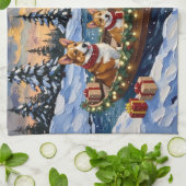 Corgi Kerstboot Vakantie Theedoek (Gevouwen)