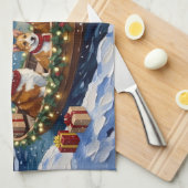 Corgi Kerstboot Vakantie Theedoek (Quarter Fold)