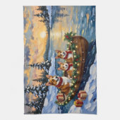 Corgi Kerstboot Vakantie Theedoek (Verticaal)