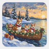 Corgi Kerstboot Vakantie Vierkante Sticker (Voorkant)