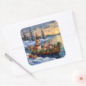 Corgi Kerstboot Vakantie Vierkante Sticker (Envelop)
