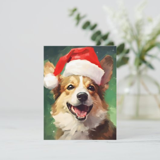 Corgi Kerstborstel schilderen kunstwerk Feestdagenkaart (Staand voorkant)