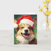 Corgi Kerstborstel schilderen kunstwerk Kaart (Gele Bloem)