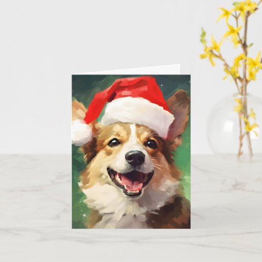 Corgi Kerstborstel schilderen kunstwerk Kaart (Gele Bloem)