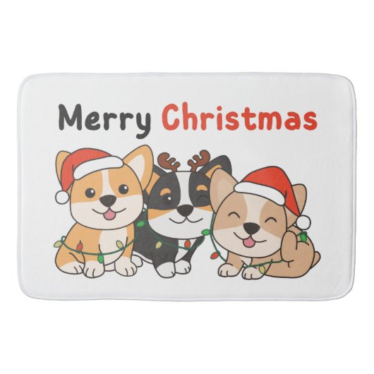 Corgi-kerstdieren die met de jute dogs pretkerst  badmat (Voorkant)