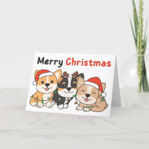 Corgi-kerstdieren die met de jute dogs pretkerst  feestdagen kaart