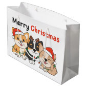 Corgi-kerstdieren die met de jute dogs pretkerst groot cadeauzakje (Achterkant Gekanteld)