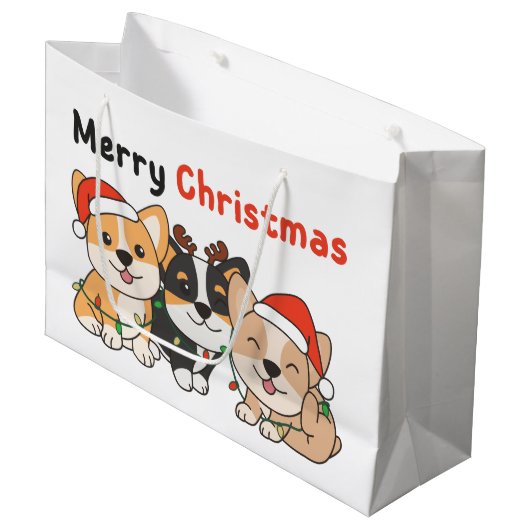 Corgi-kerstdieren die met de jute dogs pretkerst groot cadeauzakje (Voorkant Gekanteld)