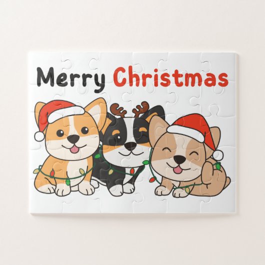 Corgi-kerstdieren die met de jute dogs pretkerst legpuzzel (Horizontaal)