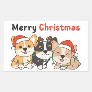 Corgi-kerstdieren die met de jute dogs pretkerst rechthoekige sticker