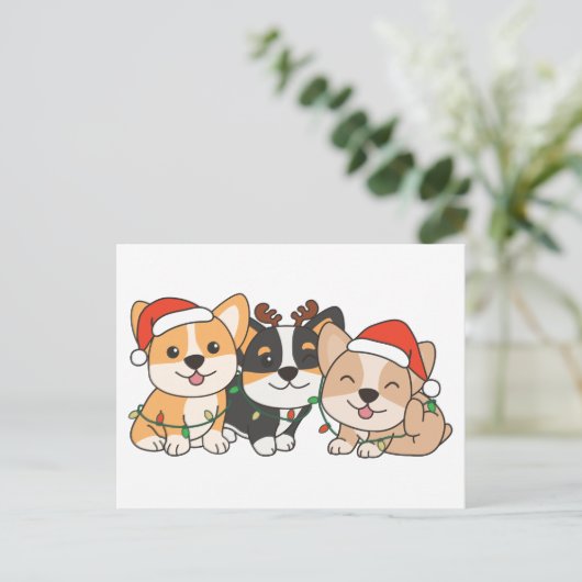 Corgi-kerstdieren klinkende honden feestdagenkaart (Staand voorkant)