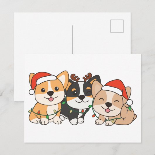 Corgi-kerstdieren klinkende honden feestdagenkaart (Voorkant / Achterkant)