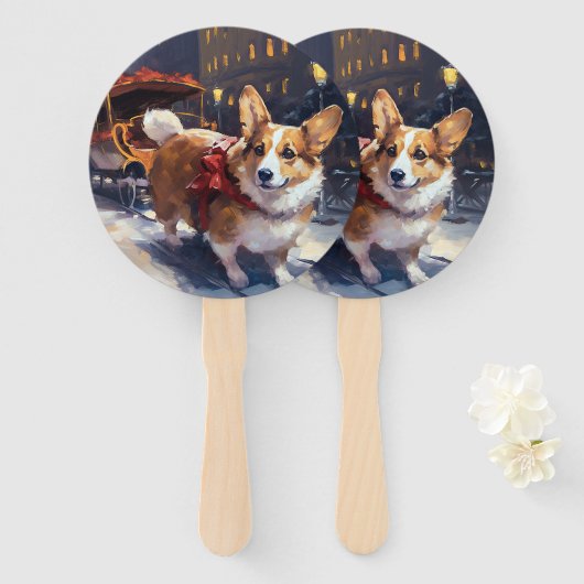Corgi Kerstfeest Seizoen Handwaaier (Voorkant en achterkant)