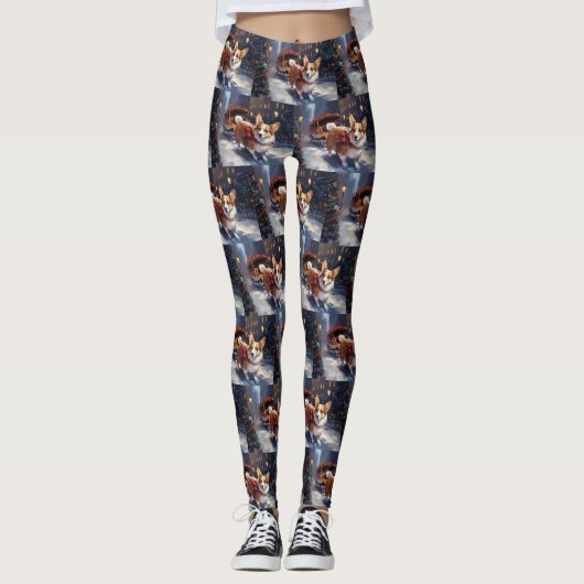Corgi Kerstfeest Seizoen Leggings (Voorkant)