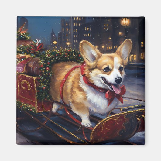 Corgi Kerstfeest Seizoen Magneet (Voorkant)