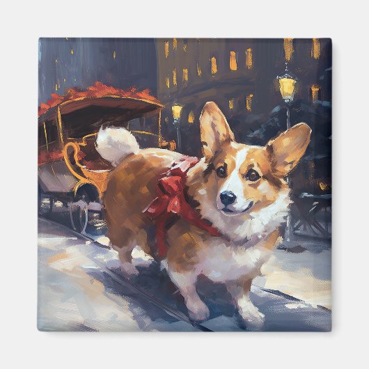 Corgi Kerstfeest Seizoen Magneet (Voorkant)