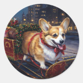 Corgi Kerstfeest Seizoen Ronde Sticker (Voorkant)
