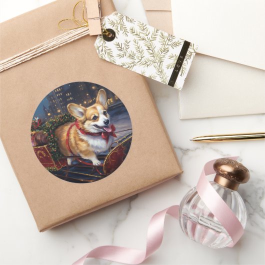Corgi Kerstfeest Seizoen Ronde Sticker (Geschenken)