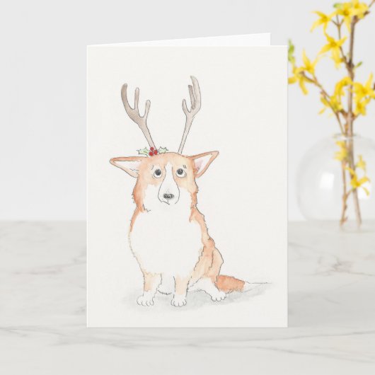 Corgi-kerstkaart Kaart (Gele Bloem)
