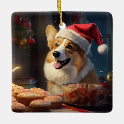 Corgi Kerstkoekjes Feestelijke vakantie Keramisch Ornament (Voorkant)