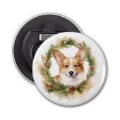 Corgi Kerstkrans feestelijke pup Button Flesopener (Voorkant)