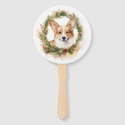 Corgi Kerstkrans feestelijke pup Handwaaier (Voorkant)