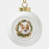 Corgi Kerstkrans feestelijke pup Keramische Bal Ornament (Voorkant)