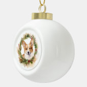 Corgi Kerstkrans feestelijke pup Keramische Bal Ornament (Rechts)