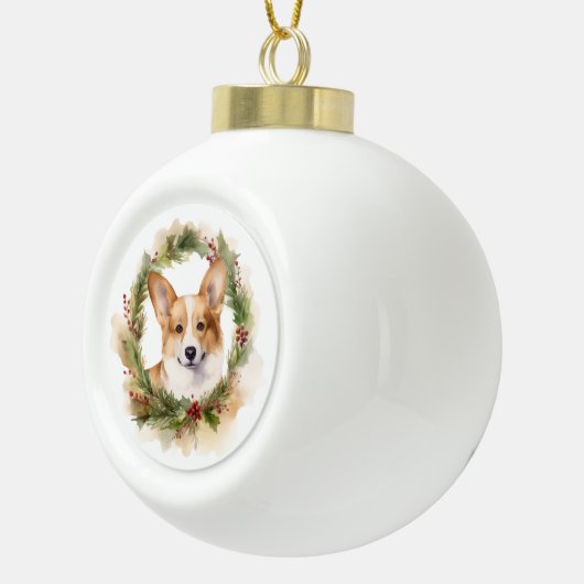 Corgi Kerstkrans feestelijke pup Keramische Bal Ornament (Rechts)