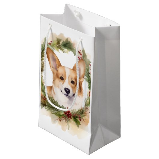 Corgi Kerstkrans feestelijke pup Klein Cadeauzakje (Voorkant Gekanteld)