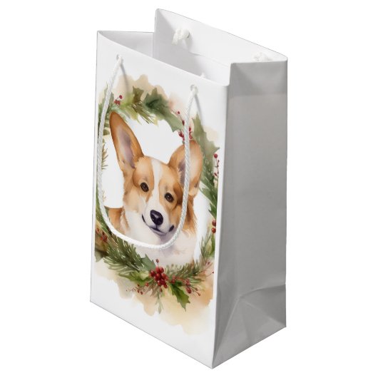 Corgi Kerstkrans feestelijke pup Klein Cadeauzakje (Achterkant Gekanteld)