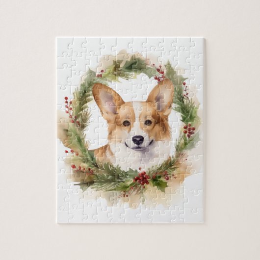Corgi Kerstkrans feestelijke pup Legpuzzel (Verticaal)
