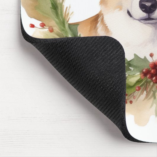 Corgi Kerstkrans feestelijke pup Muismat (Hoek)