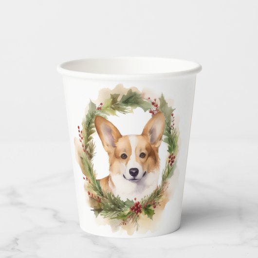 Corgi Kerstkrans feestelijke pup Papieren Bekers (Achterkant)